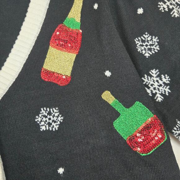 Christmas Holiday Ugly Sweater Cardigan Wine Boozey Fun Womens Sweater 0670 - Picture 4 of 10
